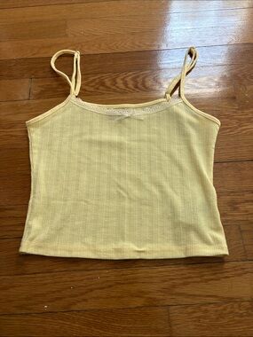 Women's Yellow Ribbed Lace-Trim Cami Tank Top Edikted Medium